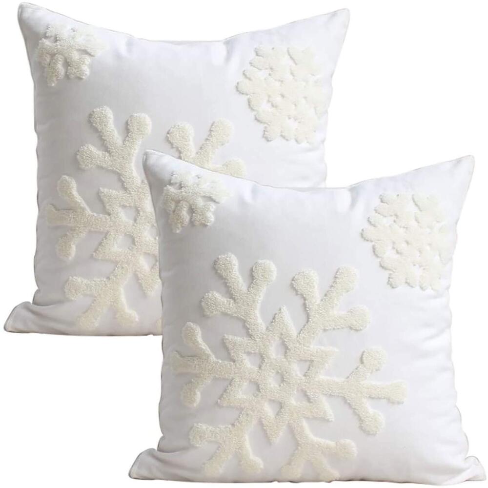 7044 18x18 Soft Canvas Christmas Winter Snowflake Style Cotton Linen